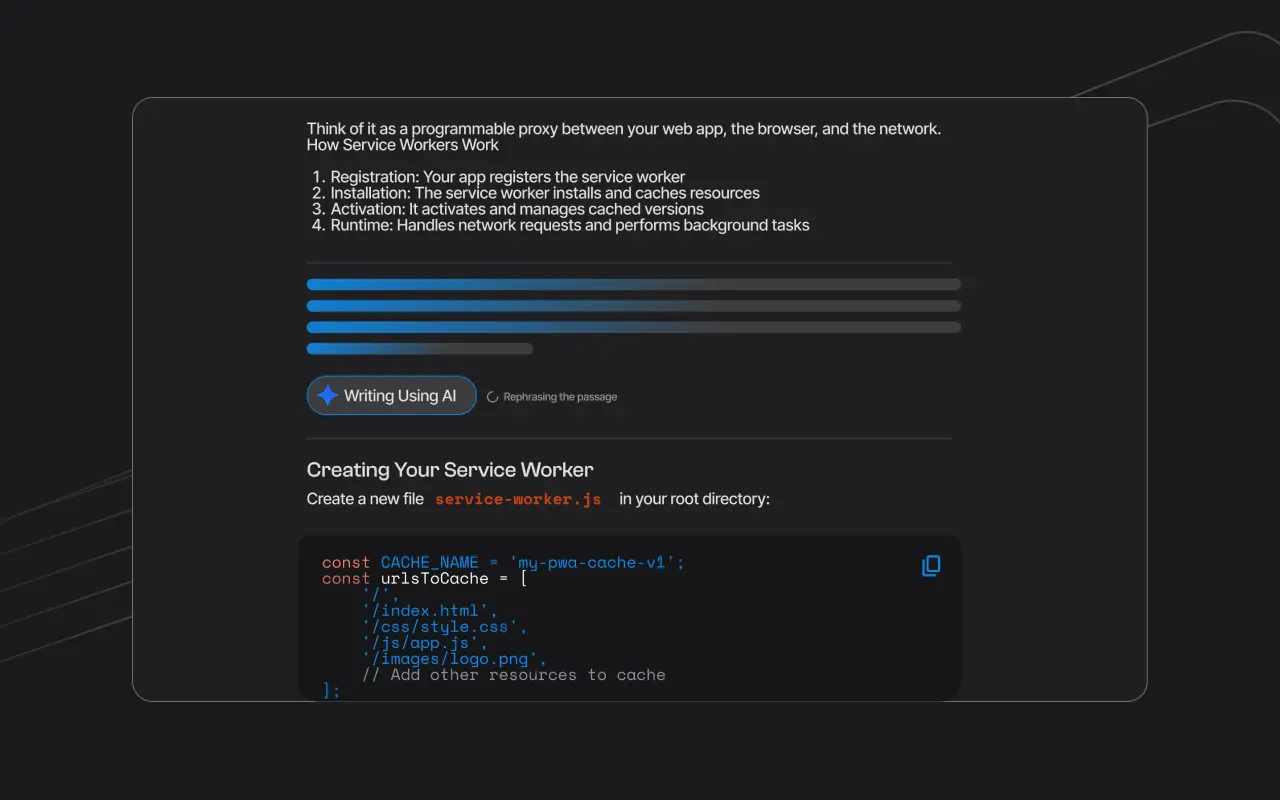 AI Rewrite Result dialog comparing original and rewritten text